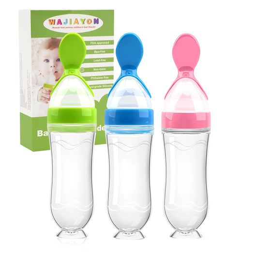 WAJIAYON Baby Food Feeder 3 Pack Silicone Baby Food Dispensing Spoon-WAJIAYON 3 oz Squeeze Feeding Spoons with Suction Cup for Boys Girl Kids Toddlers - Self Feeding Bottle Spoon